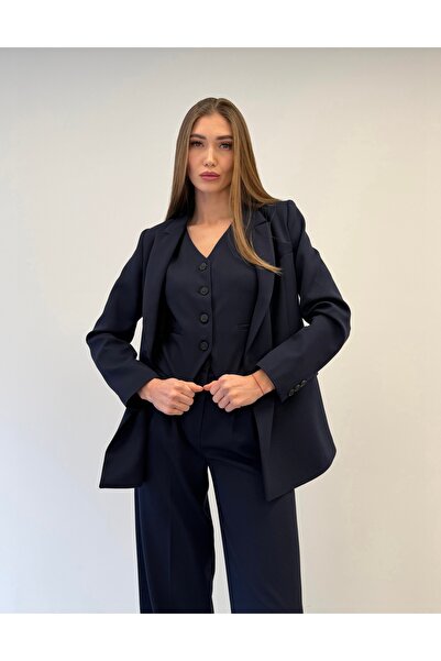 ossons سترة نسائية إصدار محدود بنطلون واسع الأرجل طقم مكون من 3 قطع – مجموعة أنيقة للمكتب