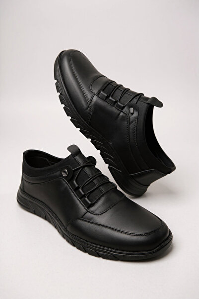 MAGIC SHOES Men's Genuine Leather Ultra Comfortable Orthopedic Sole Lightweight Transitional Black Casual Sports Shoes