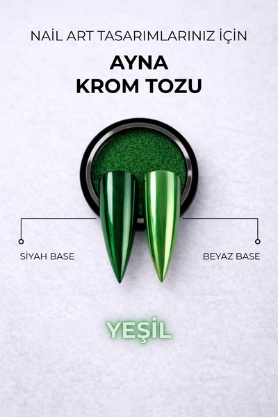RNK BEAUTY Ayna Krom Tozu – Ultra Parlak Mirror Effect Nail Art Pigment Yeşil...