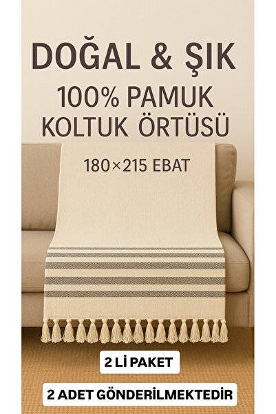 Genel Markalar Koltuk örtüsü %100 pamuklu 3 lü koltuğa uygun 180*220 ebat bej...