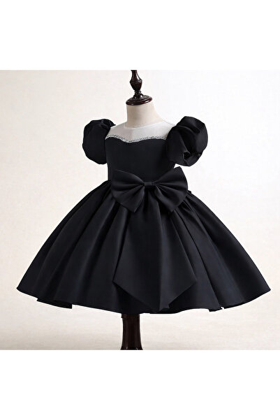 MUSGEM تصميم خاص باللون الأسود والأحجار الكريمة الأميرة نموذج بالون كم القوس مفصلة فستان سهرة للفتيات