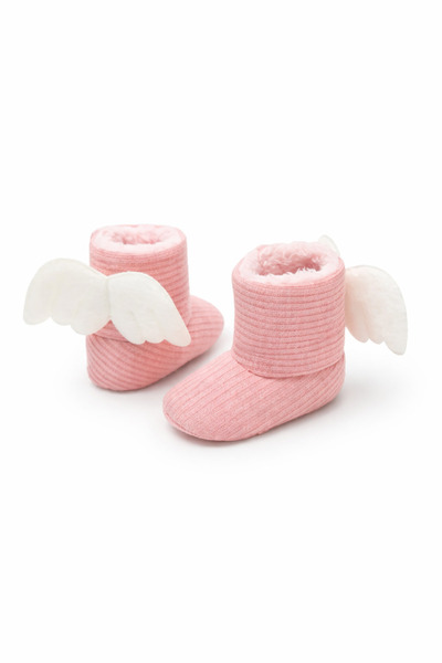 Superbaby Pink fur booties for little girls for their first steps, with decor...