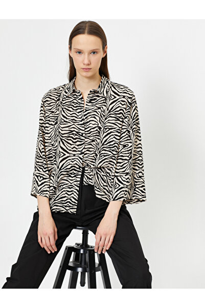 Koton Γυναικείο πουκάμισο σε μαύρο σχέδιο ζέβρας