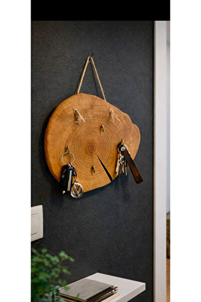 Rustikhane Doğal Ahşap Masif Kütük Dilimi Anahtarlık Askı El Yapımı Dekoratif...
