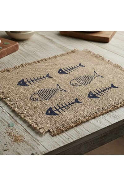 dyris Doğal Jüt Amerikan Servis 6’lı Set, Doğal Boya Baskılı Rustik Masa Altl...