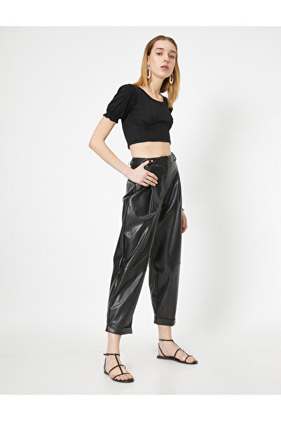 Koton Παντελόνι από συνθετικό δέρμα ψηλόμεσο