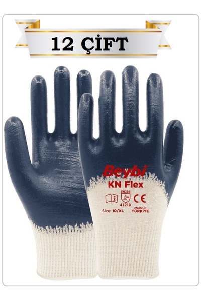 Beybi KN FLEX PAMUK NİTRİL ELDİVEN (LACİVERT) (12 ÇİFT) EN388 İŞ ELDİVENİ