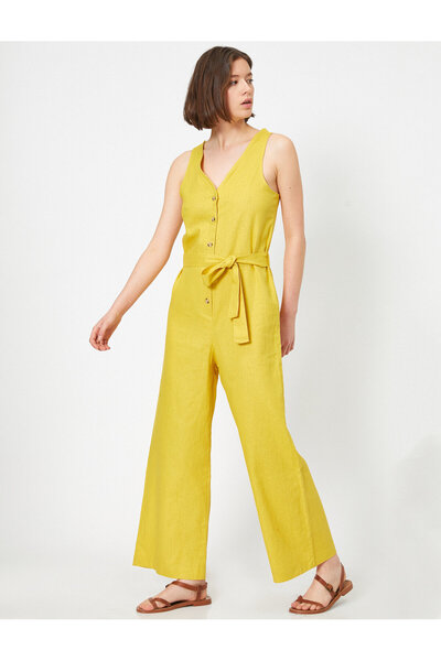 Koton Damen-Jumpsuit mit gelben Knöpfen und Details