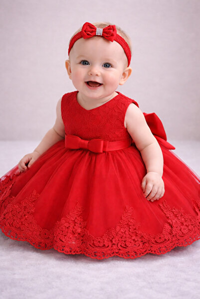 Superbaby Red occasion dress with lace