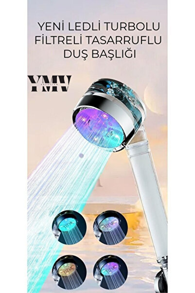 YMV LED RENKLİ IŞIK FİLTRELİ TURBO PERVANELİ PAS TORTU KİREÇ ÖNLEYİCİ ARITICI DUŞ BANYO BAŞLIĞI DUŞLUK