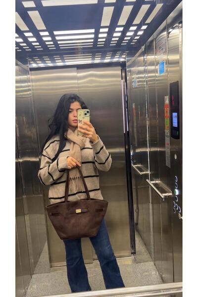 Larolina حقيبة يد وكتف من الجلد الصناعي المبطن بالجلد السويدي البني، مزودة بم...