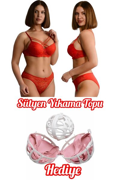 Ebru Set sutien și chiloți cu dantelă încrucișată Push Up (cu suport) EBR8061...