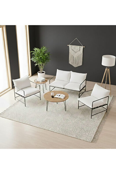 SLLER Klas Model Metal İskeletli Portatif Oturma Grubu ,Beyaz Suni Deri Döşem...