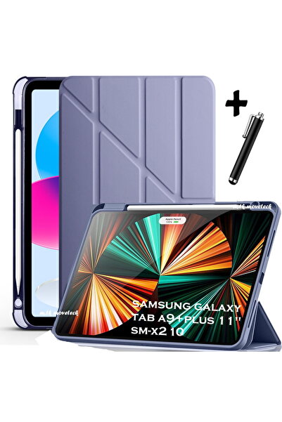 m.tk moveteck Samsung Galaxy Tab A9 Plus 11 Inç Uyumlu Kılıf Kalem Bölmeli Uyku Modlu Arkası Silikon Kapak Sm-x210