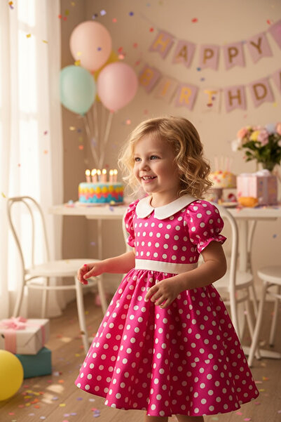 zühre balaban Mini Mouse Polka Dot Pink Girl's Evening Dress
