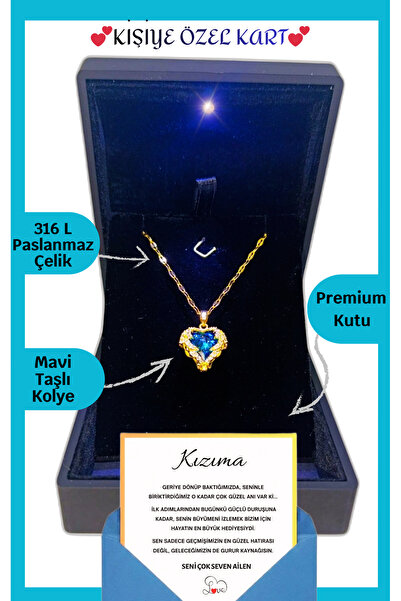 ganispe "KIZIMA" Notlu Işıklı Premium Kutuda Okyanus Kalbi Çelik Kolye Özel v...