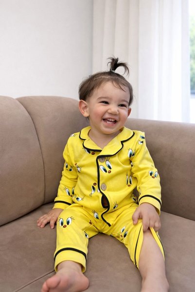 minilove 100% Cotton Long Sleeve Buttoned Seasonal Girls Boys Unisex Civciv Baby Pajama Set