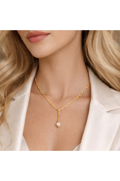 Soleildor Ataç Zincirli İnci Gümüş Kolye