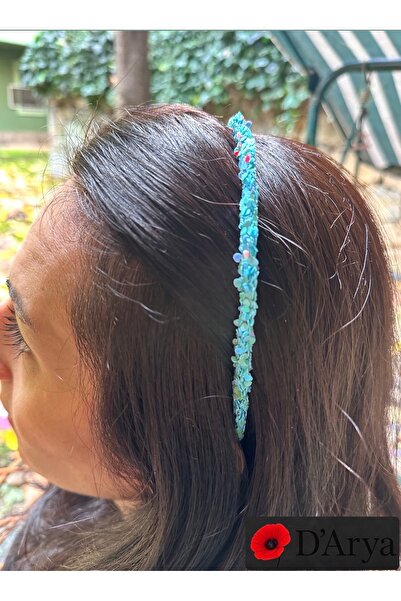 Darya Dd378 Blue Heart Sequin Sparkling Thin Crown