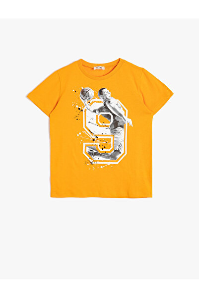 Koton Βαμβακερό κοντομάνικο μπλουζάκι με εμπριμέ λαιμόκοψη