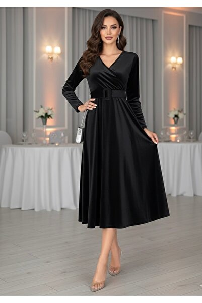 rengamoda Dámské dvouřadé sametové šaty Rengastyle s detailem výstřihu a páskem (s možností výběru barvy)