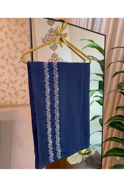 Veil Designer طرحة بوال كحلي بتطريز ابيض قماش ياباني االمقاس : 60 * 190