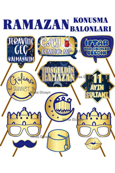 Hiras Dizayn 12 Pieces Welcome Ramadan Iftar Speech Bubble Selfie Sticks for Photo Shoot