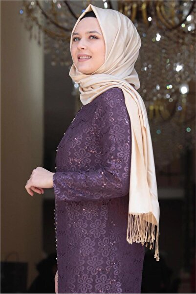 TRENDTESETTÜR Women's Pink (Dried Rose) Lace with Sequin Detail Evening Dress...