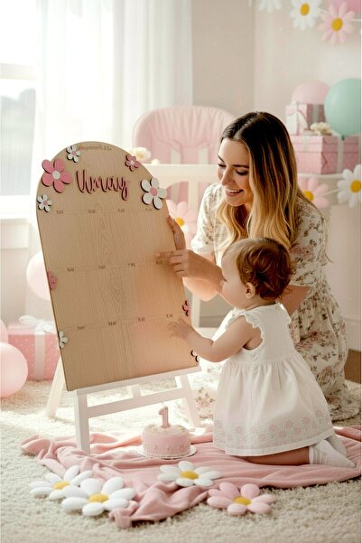 aze kids Pembe Papatya Temalı Büyük Boy  1 Yaş Doğum Günü Panosu