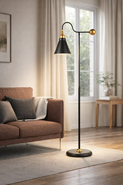 Alldesco Ardine Siyah Metal Lambader – Ayarlanabilir Başlıklı Tarz Dekoratif ...