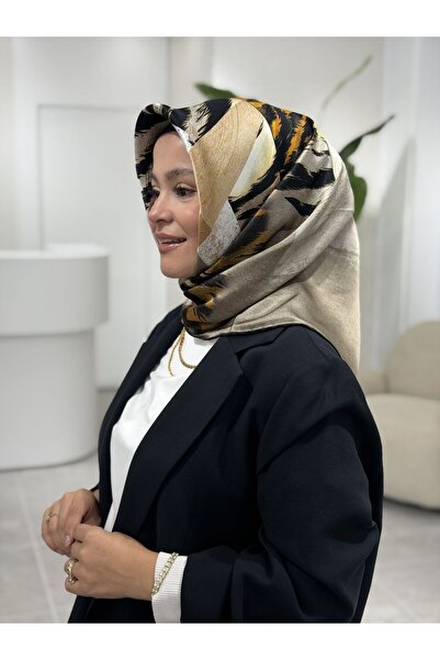 Aker Zebra Detaylı Geometrik 2025/2026 Saf İpek Sura Eşarp