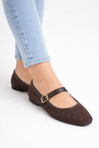 STOCON Tweed Fabric Ballerina Shoes Stylish Buckle Orthopedic Sole Casual Shoes Office Shoes Stc1198