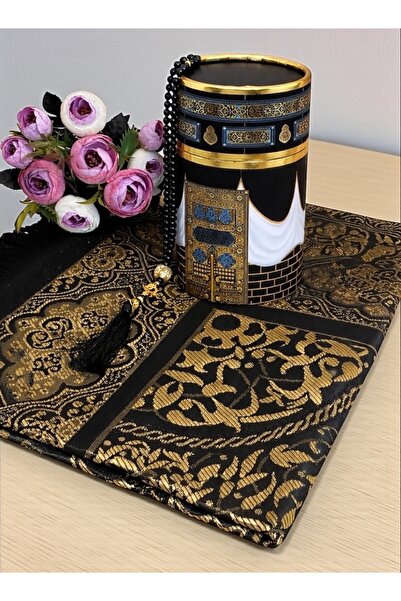 AYHANHOME Hediyelik Çeyizlik Kabe Desenli Kutulu Seccade Tesbih Seti