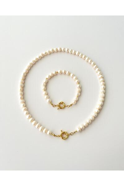 eyla collection Harmonia Gerçek İnci Kolye Seti - El Yapımı - Altın&Charm Takılabilen