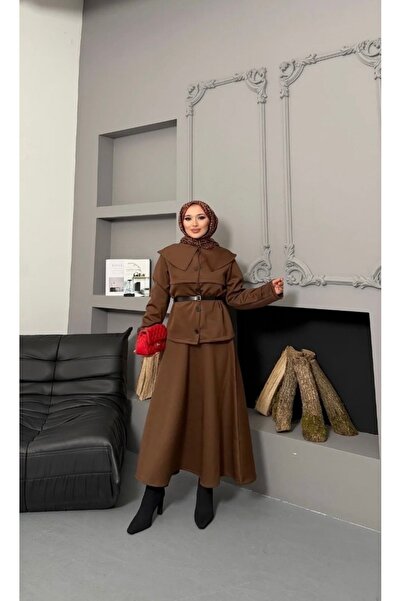 modasindoma costum dublu vintage pentru femei cu centură la guler