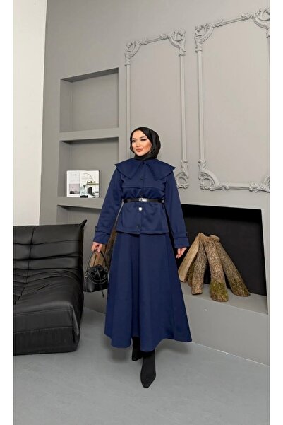 modasindoma Women's Vintage Collar Belted Two-Piece Suit