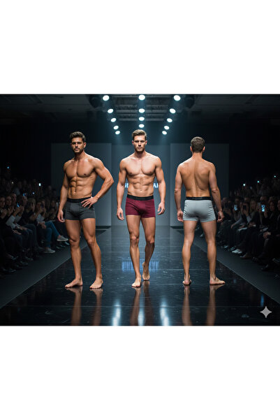 Berrak 4476 Pamuk-Modal Gri-Füme-Bordo Premium Erkek Boxer 3'lü Paket
