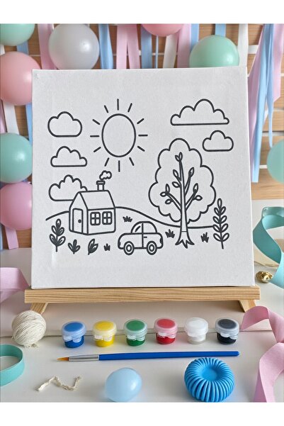 Asra Çocuk Tuval Boyama Seti (TUVAL, FIRÇA VE 6 RENK AKRİLİK BOYA SETİ) Hobi ...