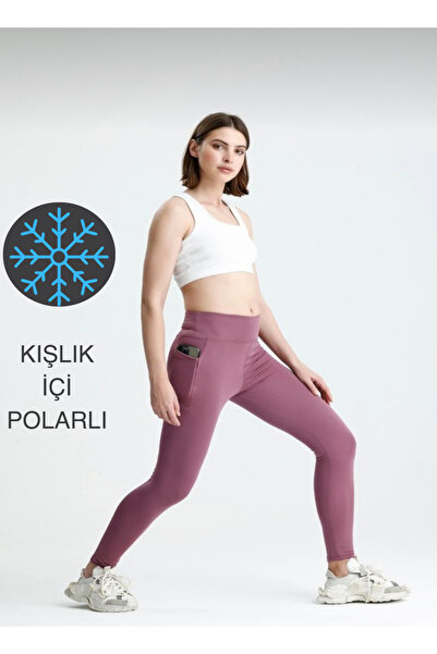 glanour Women's Winter Fleece-Lined High-Waist Slimming Leggings with Pockets