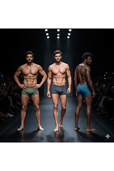 Berrak 4498 سروال بوكسر رجالي قطني بلون كاكي-دخاني-بترولي، عبوة من 3 قطع