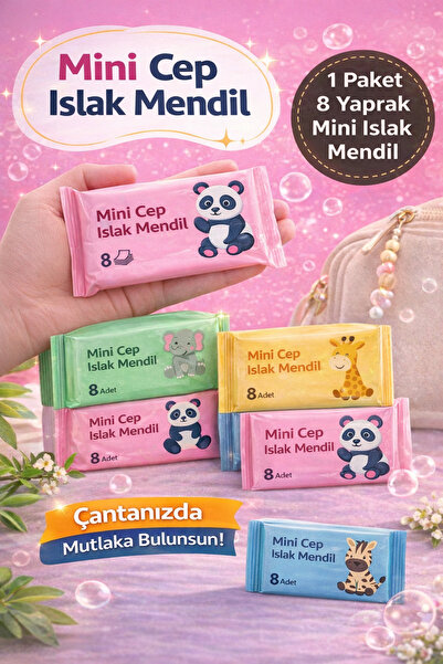 MİMOZA PARK 1 Paket 8 Yapraklı Mini Cep Islak Mendili | Yeşil