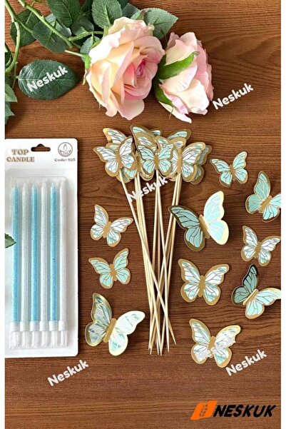 Neskuk 6 قطع من شموع كعكة عيد الميلاد باللونين الأبيض والأزرق + زينة على شكل ...