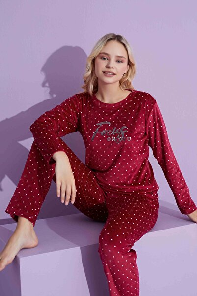 Mine style mama fiica catifea-rosu injectie cu imprimeu model cu puncte <&...