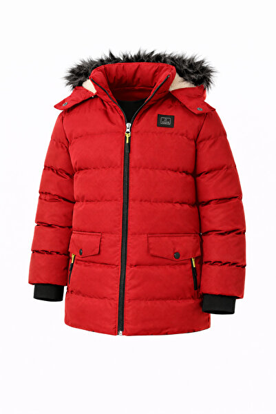 REGOS Erkek Kırmızı Çıkartılabilir Kapüşonlu Içi Kürklü Su Ve Rüzgar Geçirmez...