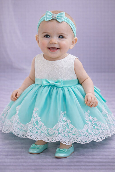 Superbaby Περιστασιακό πράσινο φόρεμα με δαντέλα