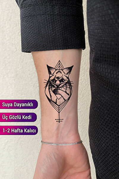 BiWini Üç Gözlü Kedi Geçici Dövme Bilek Boyun Kol Bacak Ve Göğüs Erkek Kadın