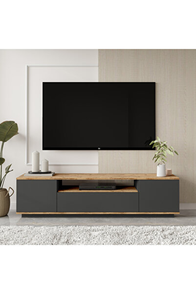 L'occi Concept Delphin 180 Cm Raflı Kapaklı Tv Ünitesi Dlp7-aa Çam-antrasit