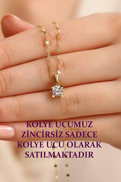 Cemre Gold 14 Ayar Altın Pırlanta Montürü Tek Taş Kolye Ucu