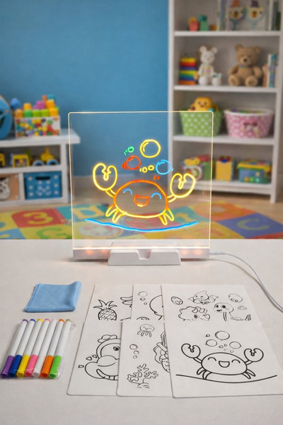 SYN AKSESUAR Renkli LED Işıklı Çizim ve Boyama Panosu-Işıklı Çizim Tahtası – Eğitici Boyama Panosu Stantlı