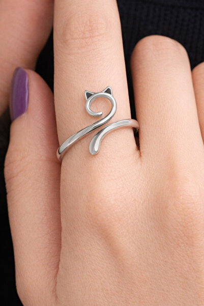 TEK TARZIM TAKI Kedili Ayarlanabilir 925 Ayar Gümüş Yüzük